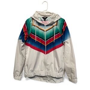 Vintage Y2K Era Fila Colorful Striped Windbreaker/Rain Jacket Size Medium